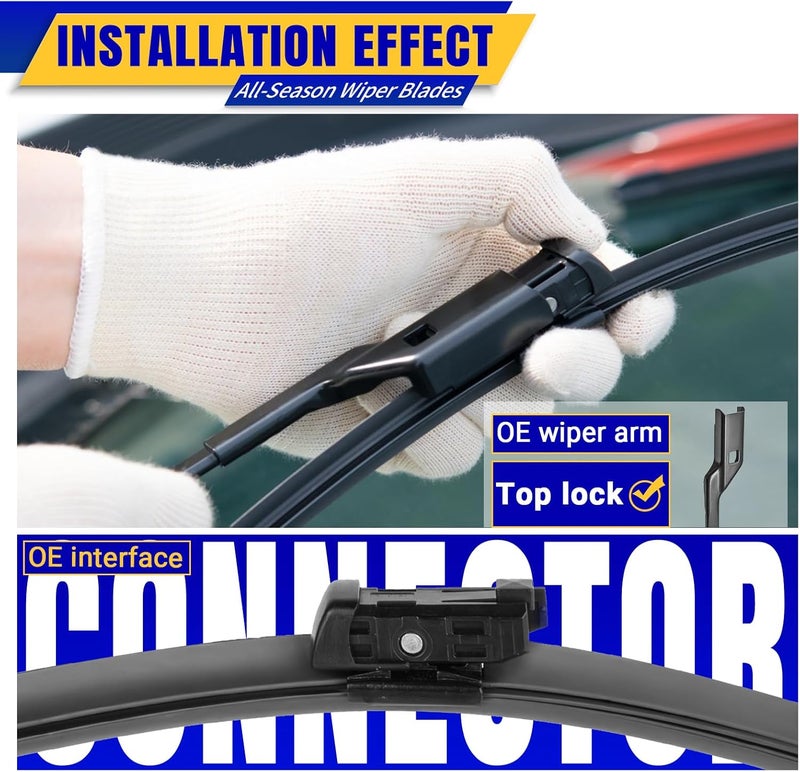 Rooppa 3 wipers Replacement for 2009-2017 Audi Q5/2014-2017 Audi SQ5/2019 2021 Q3, Windshield Wiper Blades Original Equipment Replacement - 24"/20"/13" (Set of 3) Top Lock - Image 3